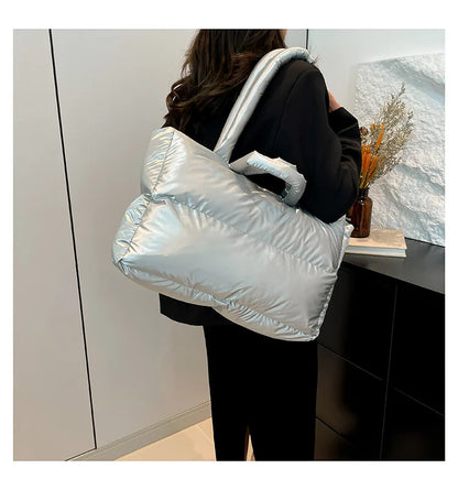 Fashion Large Capacity Puffer Shoulder Bags Padded Women Handbags Casual Nylon Quilted Big Tote Bag Warm Winter Shopper Purses