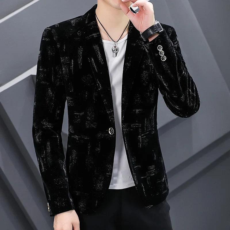 2022 Autumn Men Blazers Luxury Corduroy Casual Slim Suit Jacket Business Social Office Dress Coat Streetwear Jacket Men Clothing