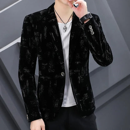2022 Autumn Men Blazers Luxury Corduroy Casual Slim Suit Jacket Business Social Office Dress Coat Streetwear Jacket Men Clothing