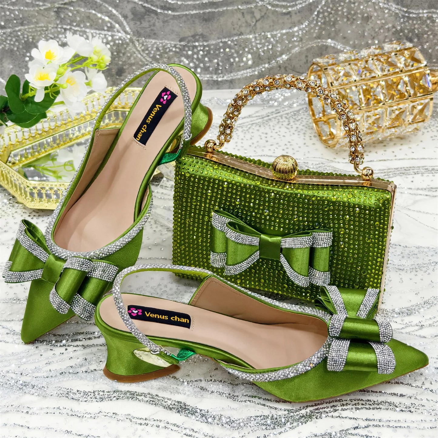 Italy Design 2025 New INS Shoes and Bag to Match Wine Colour Pointed-Toe Rhinestone Bow Party Women's High Heels