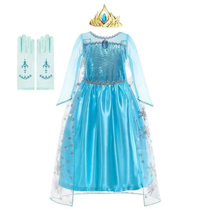 Girls Elsa Princess Dress for Long Sleeve Kids Birthday Cosplay Frozen Costume Fancy 2025 Carnival Dress Up Party Costume
