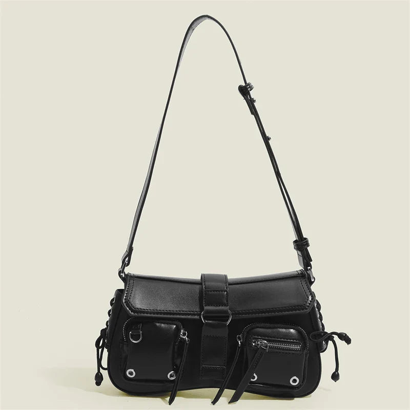 Goth Punk Cool Women's Underarm Bag Hot Girls Shoulder Bags Fashion Design PU Leather Female Handbags Tote Purse with Zipper