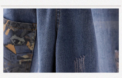 Casual Harajuku Sle Mom Jeans Women's Faion Trendy Hole Design Cotton Stretch Denim l Waist hine Embroidery
