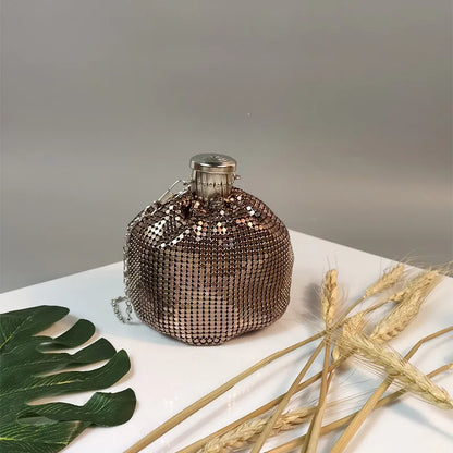Lost in Vintage Glitter Sparking Evening Bag Handbag with Aluminum Pieces Crossbody Clutches Shoulder Metallic Chains