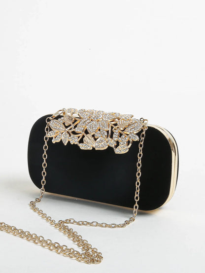 Rhinestone Clutch Bag with Crystal Floral Clasp Women Evening Handbag Formal Party Purse