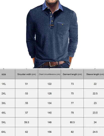 Plus Size Men's Long-Sleeve Polo Shirt Casual Fashion Men's Clothing OverSize Men's T-Shirt Solid Color Pullover Top