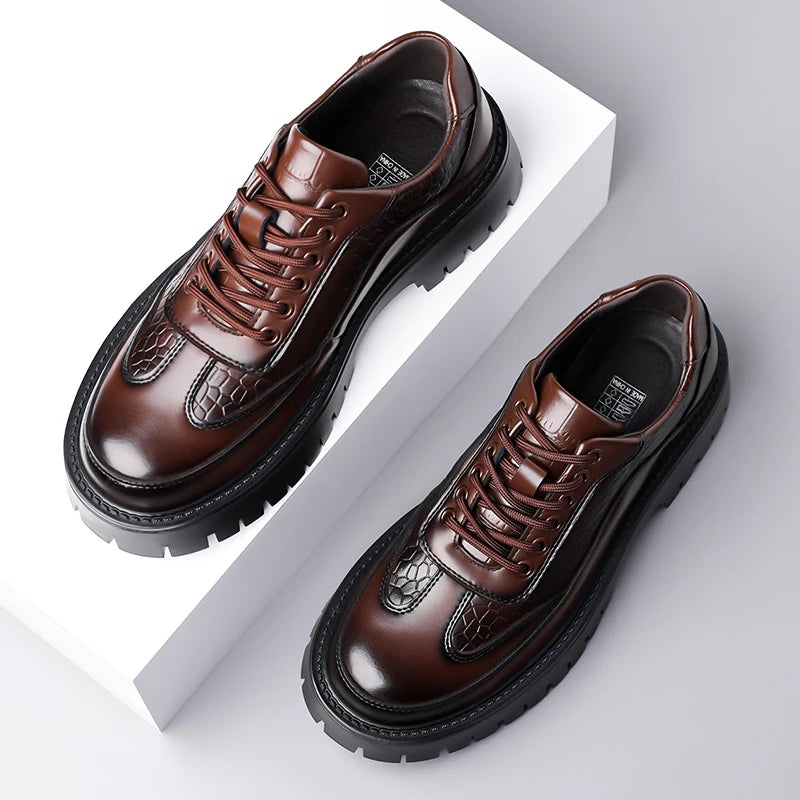Retro Brown Men's Banquet Leather Shoes Thick Soled Wear-resistant Work Shoes2025 Classic Brand Men's Business Dress Shoes
