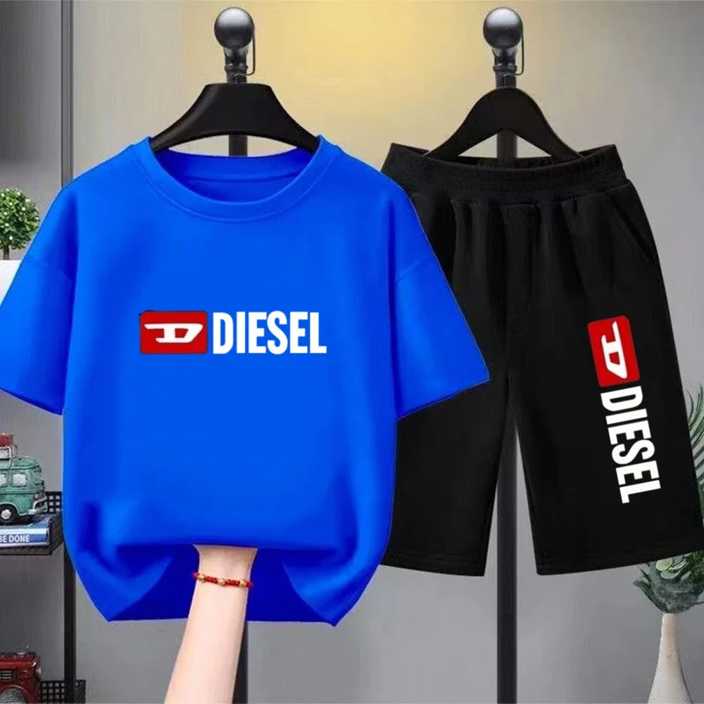 Boys Girls Age 3-12 Tee+shorts Suit Children Short Sleeve T-shirts Casual Pink Black Fashion Summer Child Loose Clothes