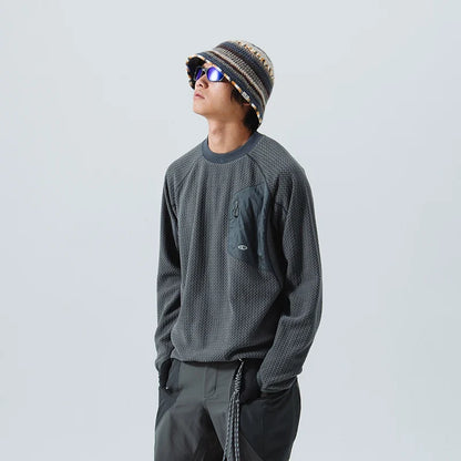 Mountain-Ready Crewneck: Engineered with Ribbed Neck, Reflective Logo, & Secure Chest Pocket for Outdoor Style Unisex