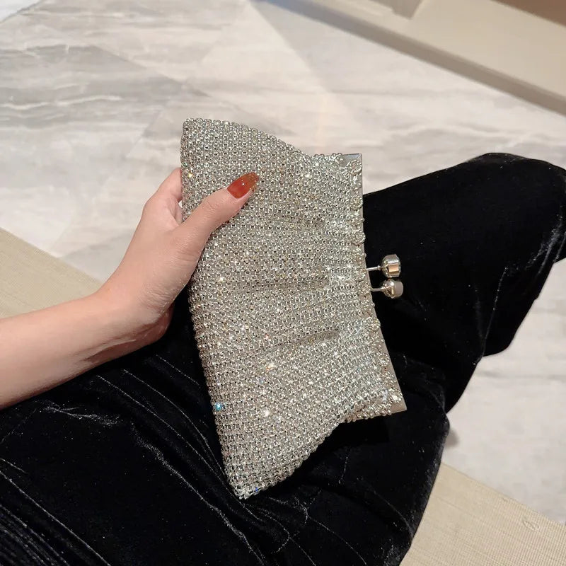 Luxury Rhinestone Evening Clutch Bag Wedding Bride Handbag Shiny Design Party Banquet Lady Portable Purse Sling Shoulder Bags