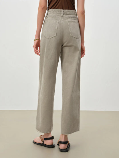 Patchwork Design Straight Ankle-length Jeans Frayed Edges Women's Spring 2026 New Arrivals Commuting Basics