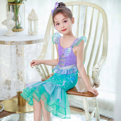 Halloween Costume Mermaid Dress Girl Ruffles Shell Fishtail Frocks Ariel Fantasy Luxury Princess Gown Children Fancy Fairy Dress