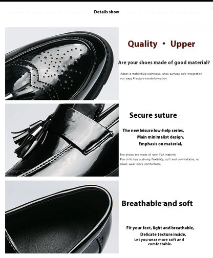 Fashion Golden Men's Casual Slip-On Tassel Patent Loafers Thick Bottom Elevator Shoes Men's Party Shoes Business Shoes Brogue