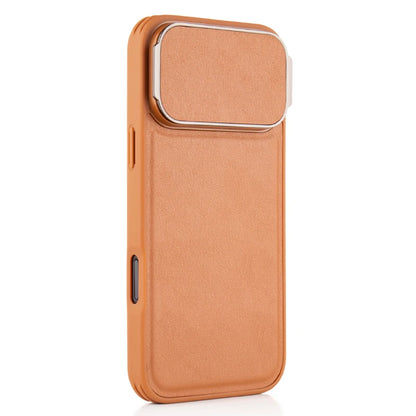 Metal Flip Bracket Protection Camera Lens Shockproof Leather Phone Case For iPhone 17 Pro Max 15 16 Pro Max Bumper Back Cover