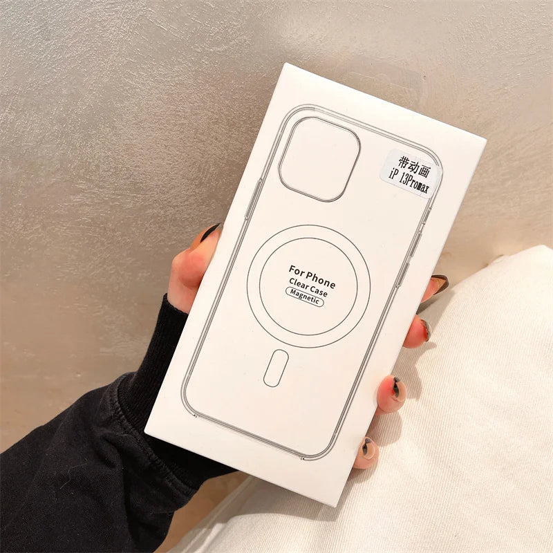 جراب شفاف مغناطيسي Magsafe للشحن اللاسلكي مع رسوم متحركة لهاتف iPhone 17 Air 16 15 14 13 12 11 Plus Mini Pro Max غطاء مع صندوق