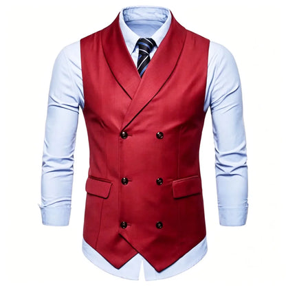 Men Vest White Solid Double Button With Lapel Waistcoat For Wedding Banquet Prom Business Office Work Casual Daily Men Suit Vest