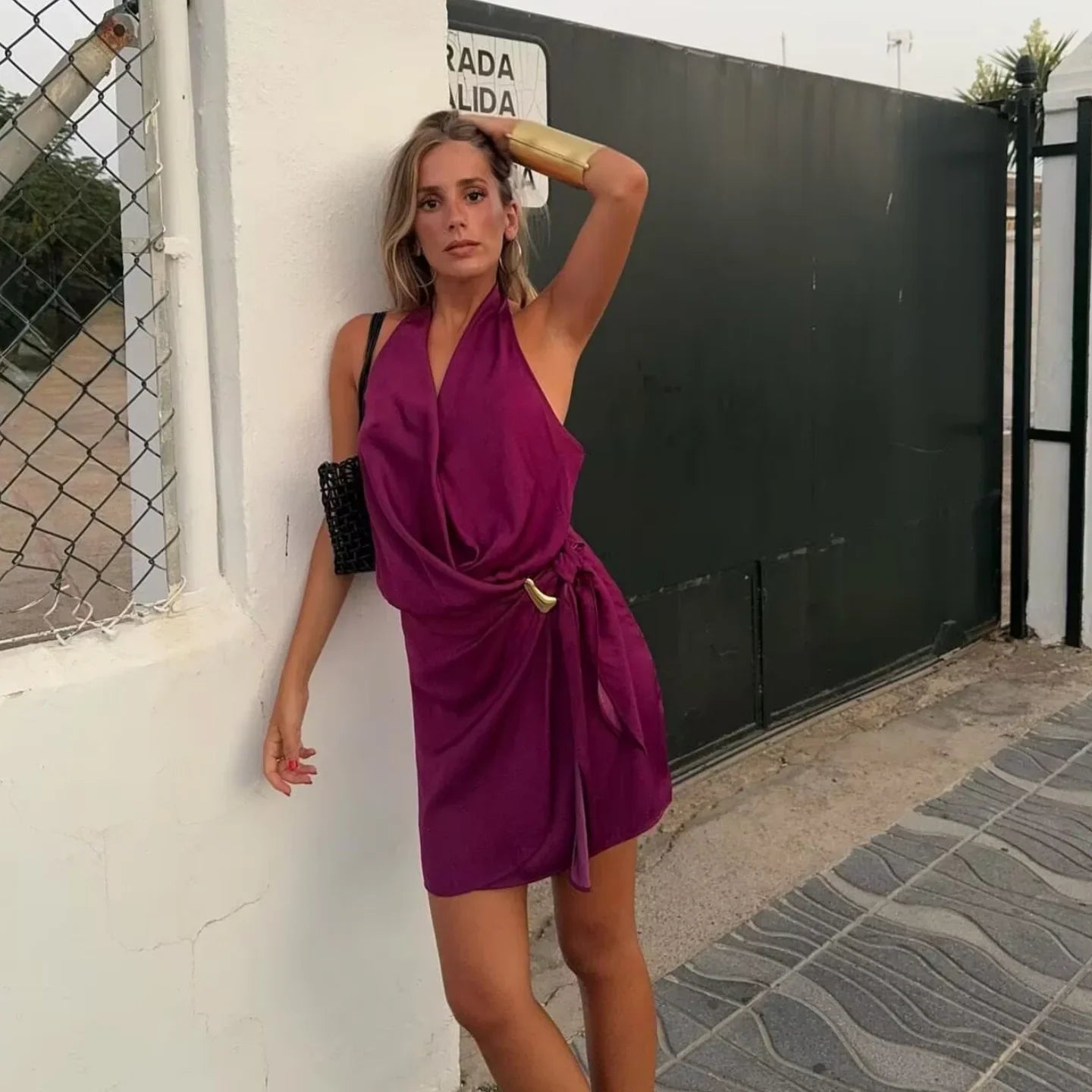 sexy Dress for Women Fashion Summer New Sleeveless Backless brown Hanging neck collar Chic Female Evening Dresses Mujer