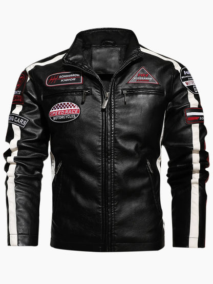 Men's Motorcycle Racing Suit PU Leather Label Color Jacket