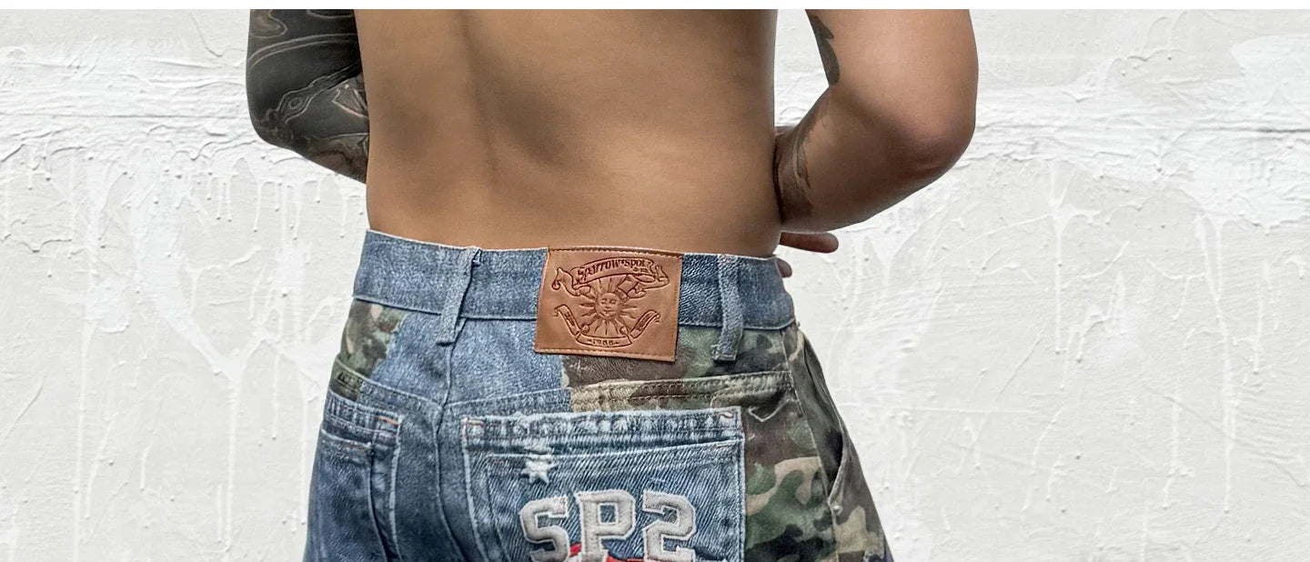 Hip Hop Camouflage Letter Embroidery Loose Fit Five Pocket Mens Streetwear Short Pants Cotton Denim Patchwork Women Shorts