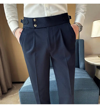 British Style Naples Solid Color High Waist Suit Pants High Quality Men Formal Business Social Party Wedding Casual Trousers