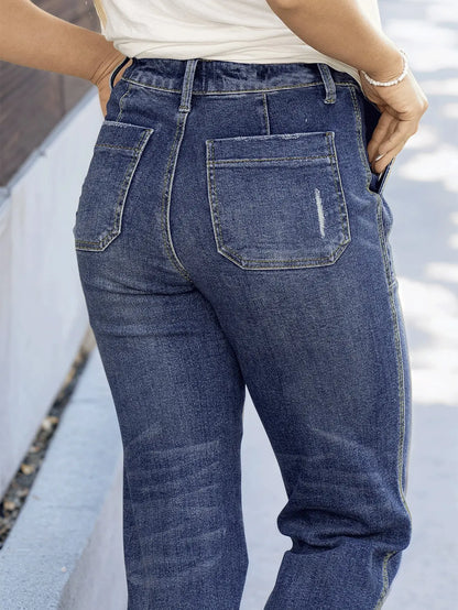 Women's Slim Fit Tie-Waist Washed Denim Jeans – Stylish and Comfortable Denim Pants for Effortless Everyday Wear
