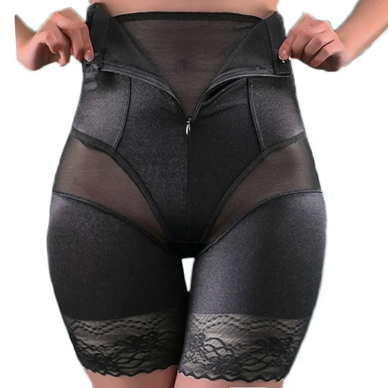 Zipper Tummy Control Panties High Waist Shapewear Brief Shorts Body Shaper Butt Lifting Silky Stretchy Fabric Seamless