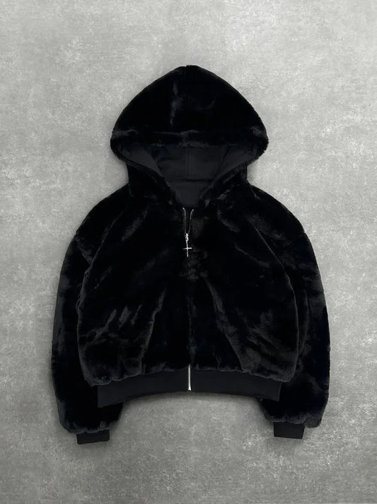 Autumn/Winter Leopard Grey Double sided Zipper Hoodie Men's Casual High Street Warmth Hoodie men's autumn clothing  2025 new