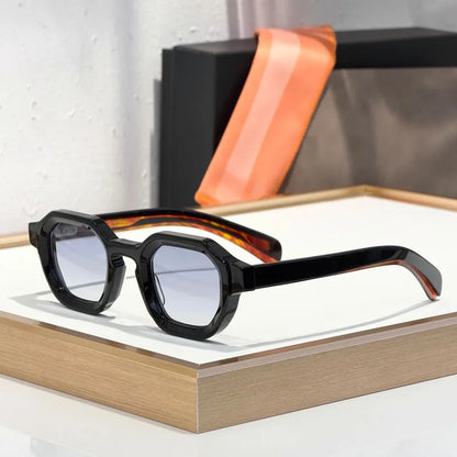 Thick Acetate Sunglasses Square for Men Women Handmade in Japan Classical Vintage High Quality Gradient Glasses with Case