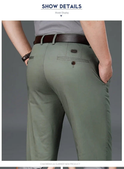97% Cotton Casual Pants Mens Spring Summer  Clothing Straight Green Black Khaki Trousers Male Brand Bulk Clothing Wholesale