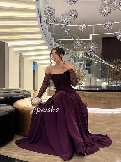 Customized High Quality Classic Jersey Sequined Beading Straight Off-the-shoulder Long Dresses Bespoke Occasion Dresses Formal