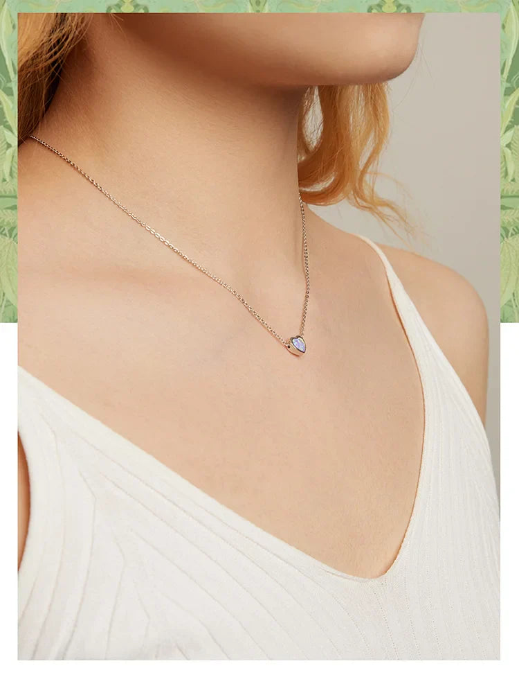 Genuine 925 Sterling Silver Opal Heart Pendant Necklace for Women Fine Jewelry Anniversary Gift