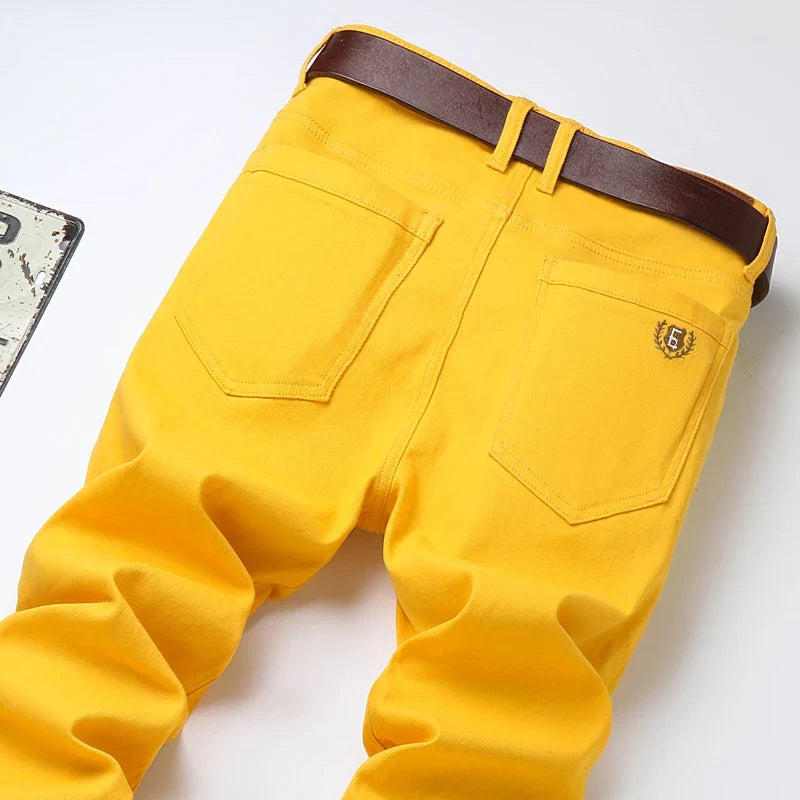 Spring New Men's Casual Jeans Fashion Korean Elastic Cotton Denim Pants Youth Trend Solid Color Fit Straight Trousers