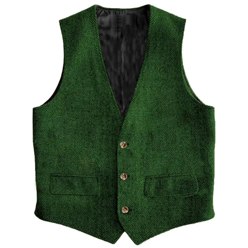 Men Vest Brown Herringbone Single Button Waistcoat Vintage Regular Slim For Wedding Banquet Work Business Casual Men Suit Vest