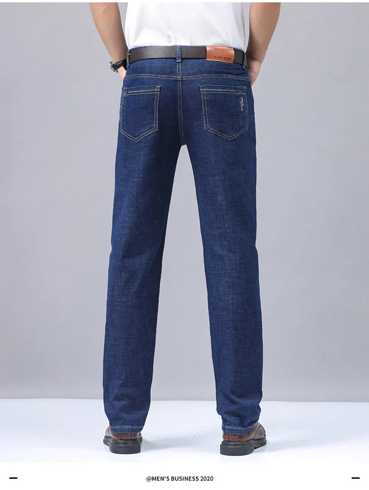 2025 New Light Blue Men's Comfort Soft Jeans Fashion Straight Business Pants Cotton Soft Casual Stretch Denim Trousers 28-40