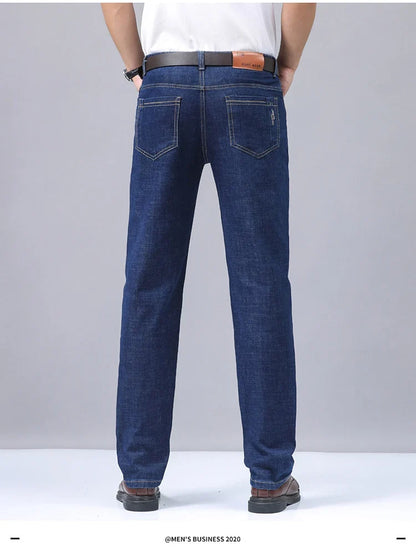 2025 New Light Blue Men's Comfort Soft Jeans Fashion Straight Business Pants Cotton Soft Casual Stretch Denim Trousers 28-40