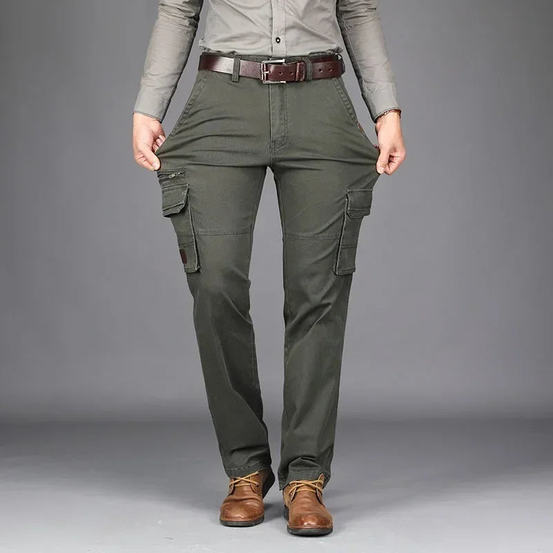 2026 New in Men's Pants Straight Leg Cotton Cargo Trouser Male Stretch Autumn Zipper Multi Pocket Classic Casual Work Wear Army