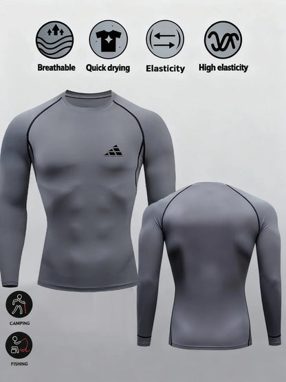 Men Sport T-shirt Quick Dry Triangular print Running Shirt Long Sleeve Compression Top Gym T Shirt Men Fitness Tight Rashgard ﻿