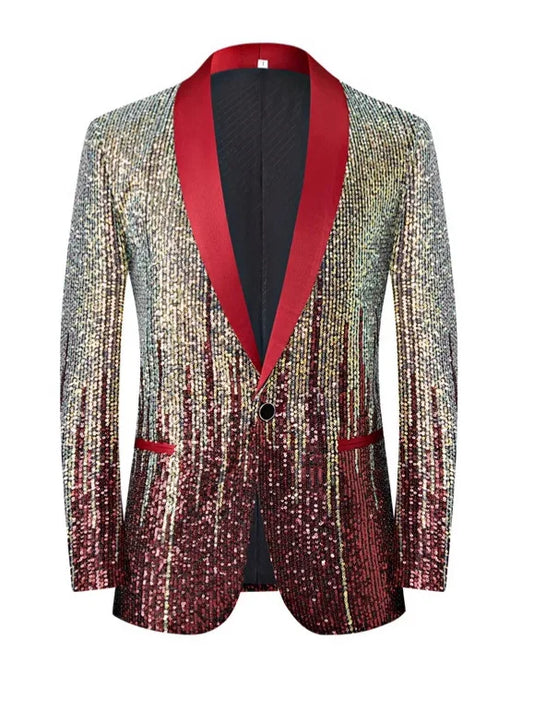 Mens Stage Performance Dress Jacket,Sequin Decoration Suit Jacket,Asian Size Wedding Party Slim Fit Tops, M-5XL