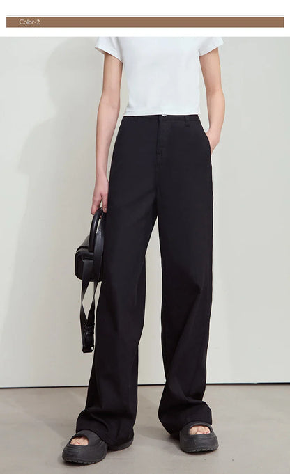 Women's Jeans Minimalist 2025 Summer New Style Solid Color Commuting Black Beige Wide Leg Cotton Denim Long Pants 12552012
