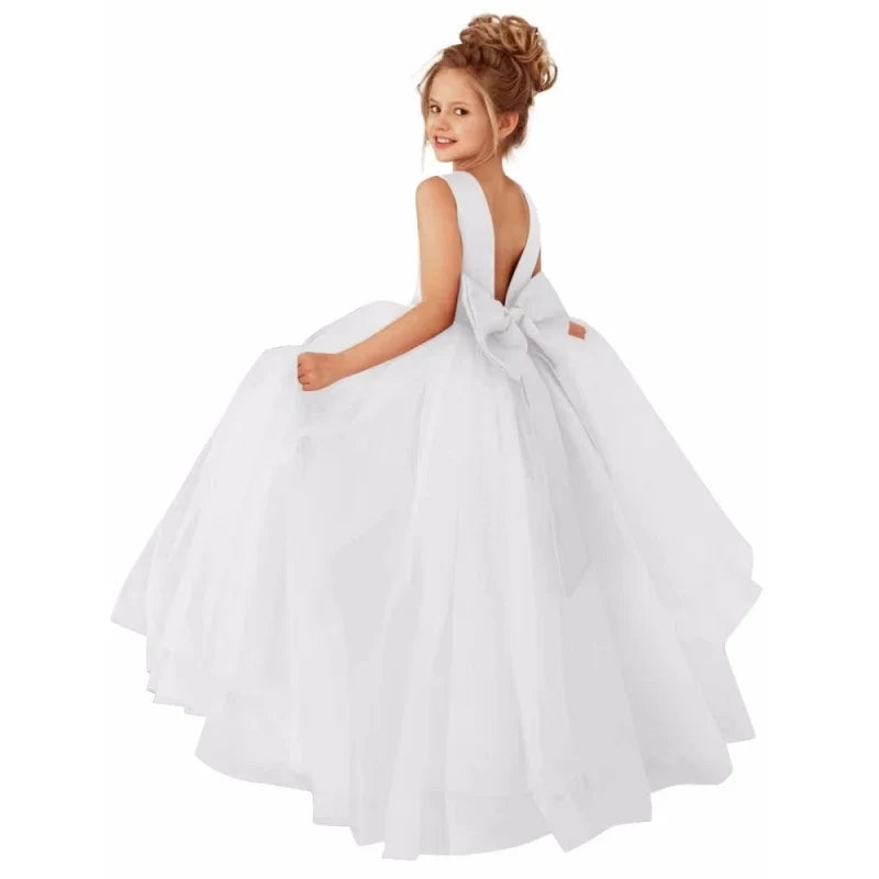 Customized Flower Girls Dress Dusty Pink Pearls Belt With Bow For Wedding Birthday Banquet Prom Ball Holy Communion Gowns