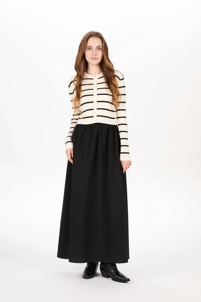 AS AW25 stripe knitting cardigan + sleeveless patch dress maxi matching set for woman clothing