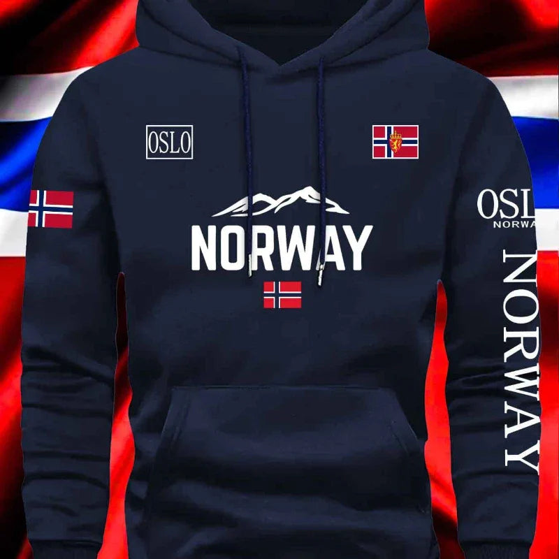 NORWAY printing Autumn winter models Men's Fleece windproof Warm Cotton Oversized Hoodie Outdoor Commuter Men's High Elastic top
