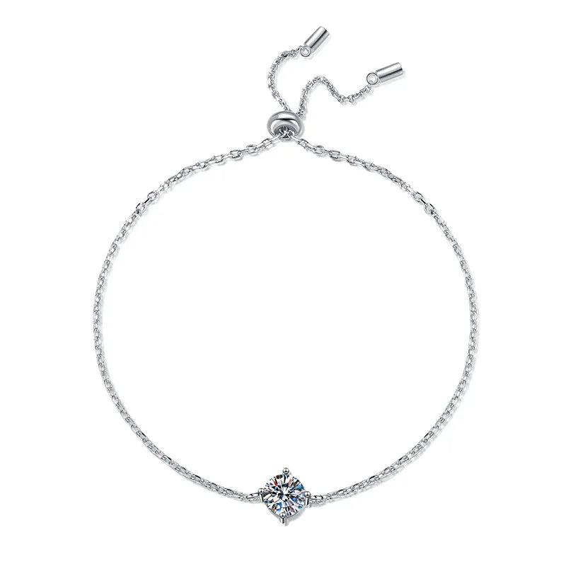 1CT 6.5mm Zircon/moissanite Bracelets for Women Classic Adjustable Chain Lab Diamond 100% 925 Sterling Silver Jewelry