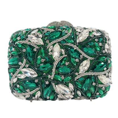 Exquisite New Wallet Luxury Handmade Clutch Women's Crystal Purse Green Silver Diamond Evening Bag