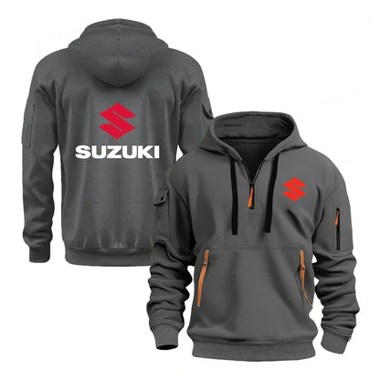 Suzuki brand men's street sports motorcycle hoodie with printed design autumn and winter semi-zipper multi-pocket sweatshirt