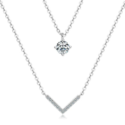Certified Moissanite V-shape Pendant Double Necklaces Chains for Women S925 Sterling Silver Fine Jewelry Gifts Collares