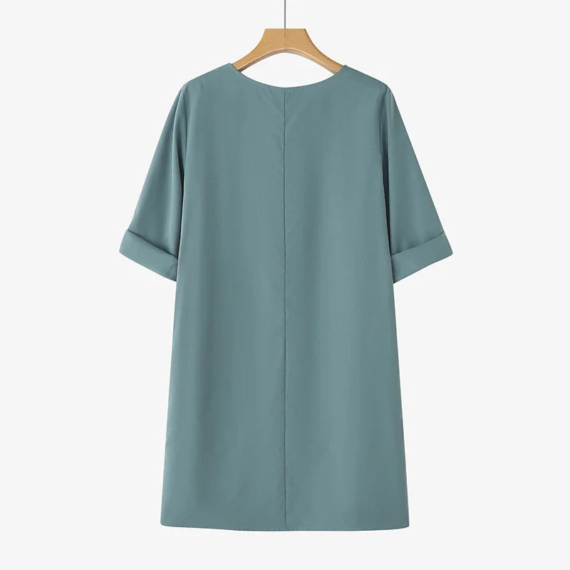 Elegant Women Party Dress 2026 Summer Fashion 3/4 Sleeve Casual Shirt Vestidos Pockets Loose Solid Knee-length Sundress