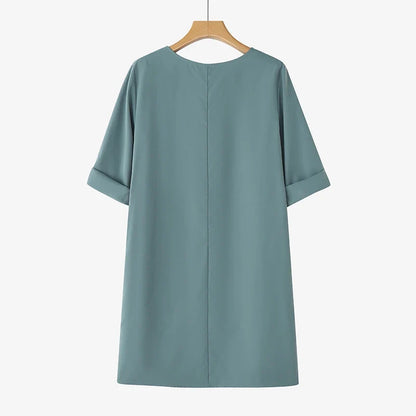 Elegant Women Party Dress 2026 Summer Fashion 3/4 Sleeve Casual Shirt Vestidos Pockets Loose Solid Knee-length Sundress
