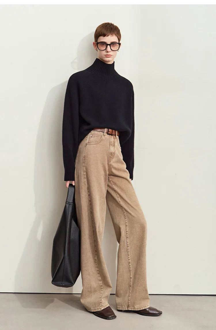 Minimalism Women's Jeans 2024 Autumn New Casual Cotton Denim Pants Retro Trendy Loose Straight Wide-leg Trousers 12443249