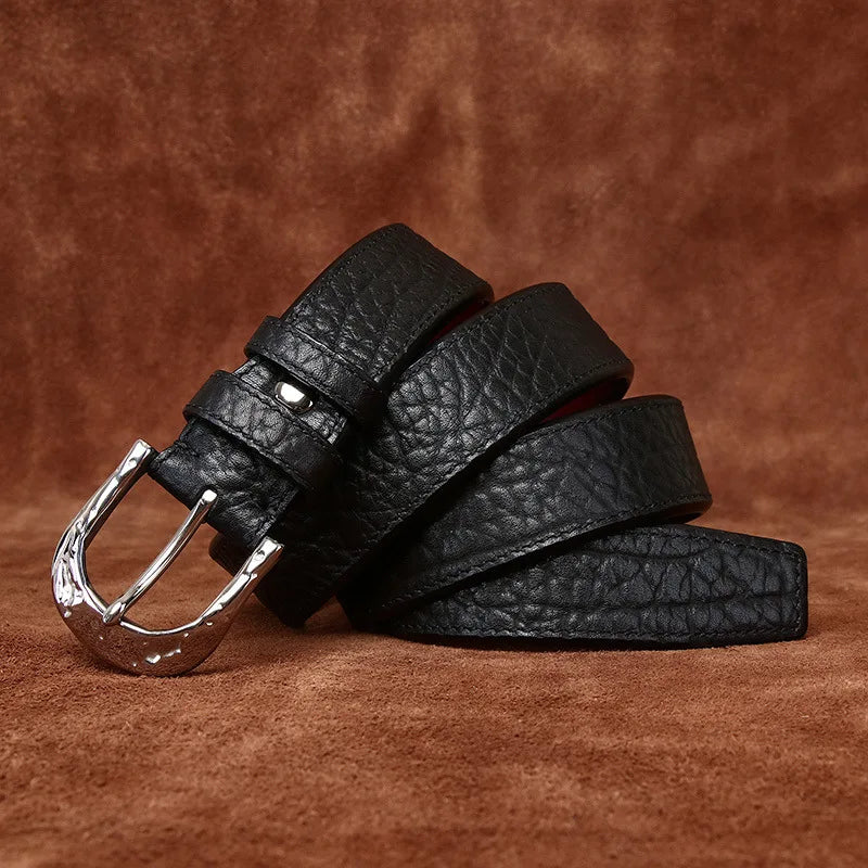 3.8cm Pure Cowskin Men Belt High Quality Genuine Leather Stainless Steel Buckle Strap Male Jeans Luxury Designer Belts for Man